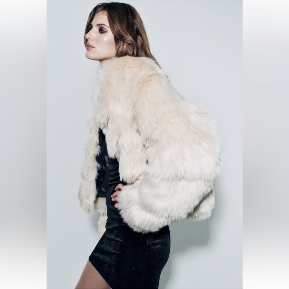 Zara Off-White/Cream Teddy Faux Fur Jacket - Picture 13 of 15